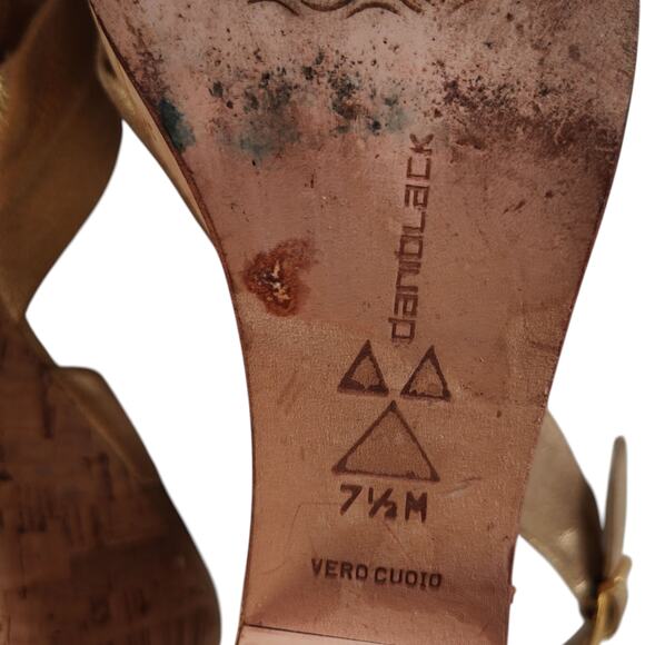 Dani Black Gold Leather Cork Platform Wedge Sandals 7.5M Made in Brazil - Picture 12 of 14